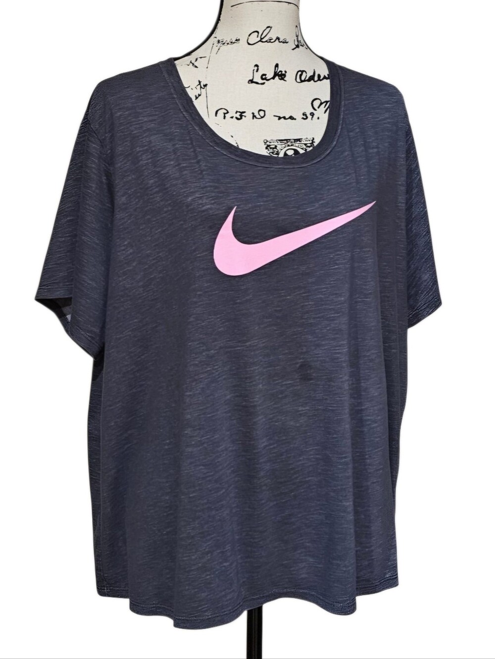Nike Boxy Tee in Dark Gray with Pink Swoosh - Picture 5 of 7